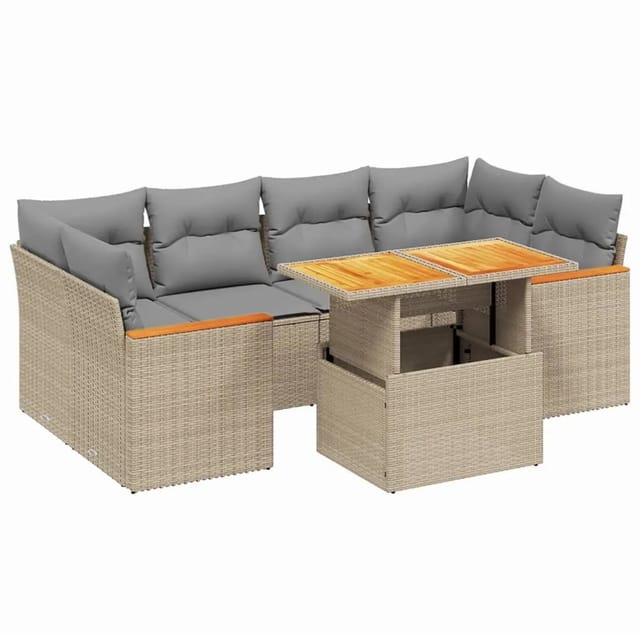 vidaXL 7-tlg Garten-Sofagarnitur mit Kissen Beige Poly Rattan Modell 384