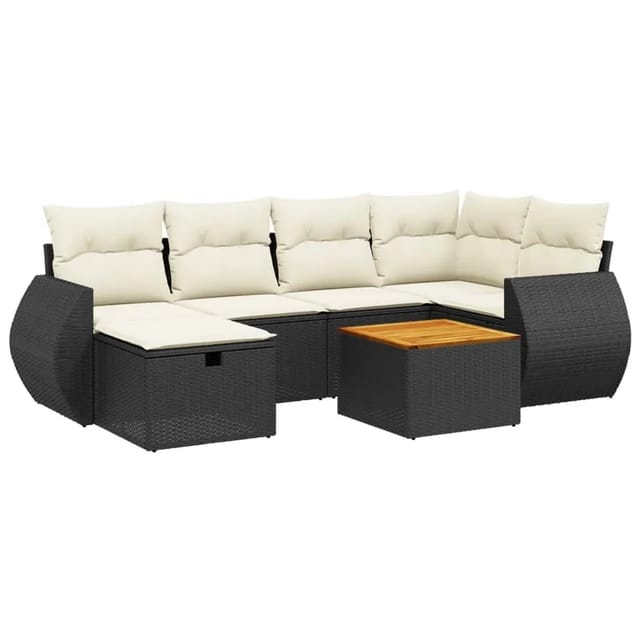 vidaXL 7-tlg Garten-Sofagarnitur mit Kissen Schwarz Poly Rattan Modell 150
