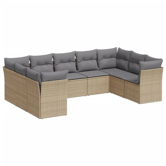 vidaXL 9-tlg Garten-Sofagarnitur mit Kissen Beige Poly Rattan Modell 49
