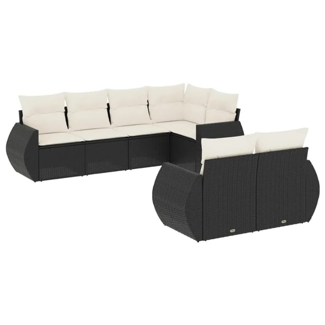 vidaXL 7-tlg Garten-Sofagarnitur mit Kissen Schwarz Poly Rattan Modell 118