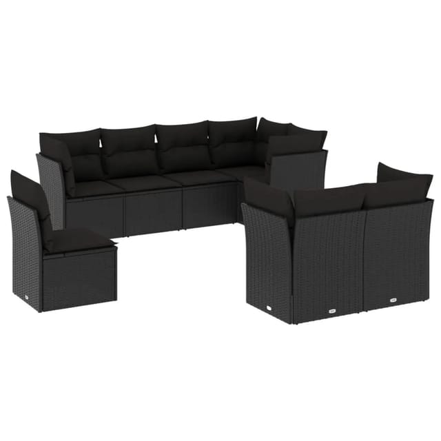 vidaXL 8-tlg Garten-Sofagarnitur mit Kissen Schwarz Poly Rattan Modell 29