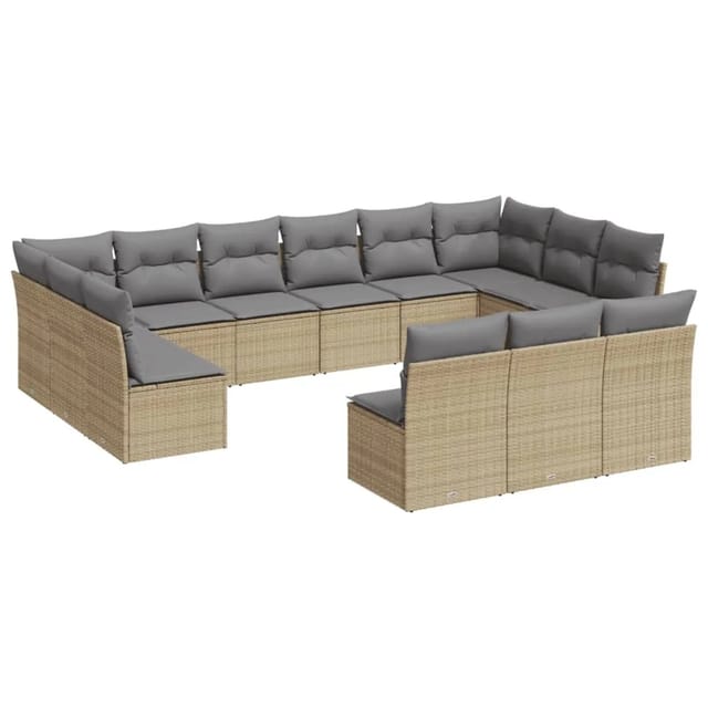 vidaXL 13-tlg Garten-Sofagarnitur mit Kissen Beige Poly Rattan Modell 19