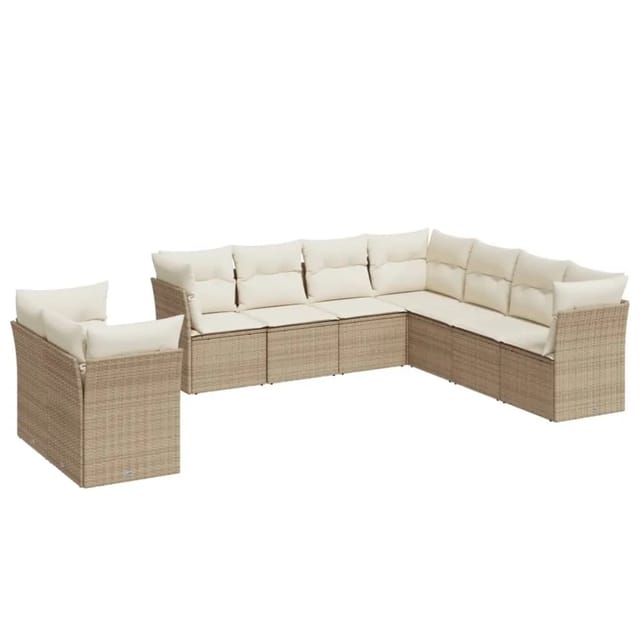 vidaXL 9-tlg Garten-Sofagarnitur mit Kissen Beige Poly Rattan Modell 30
