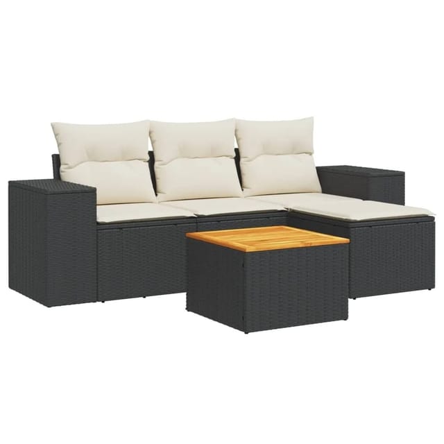 vidaXL 5-tlg Garten-Sofagarnitur mit Kissen Schwarz Poly Rattan Modell 107