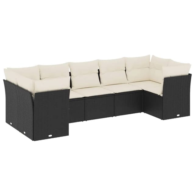 vidaXL 7-tlg Garten-Sofagarnitur mit Kissen Schwarz Poly Rattan Modell 17