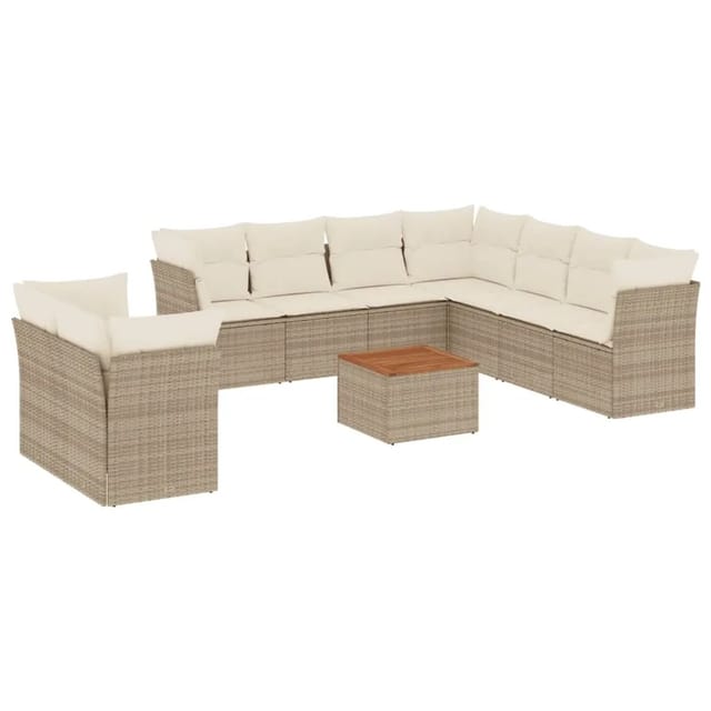 vidaXL 11-tlg Garten-Sofagarnitur mit Kissen Beige Poly Rattan Modell 90