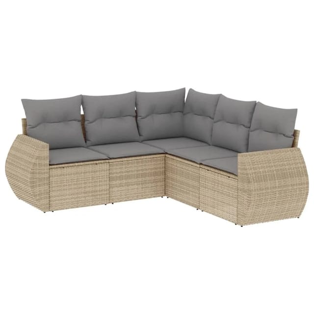 vidaXL 5-tlg Garten-Sofagarnitur mit Kissen Beige Poly Rattan Modell 80