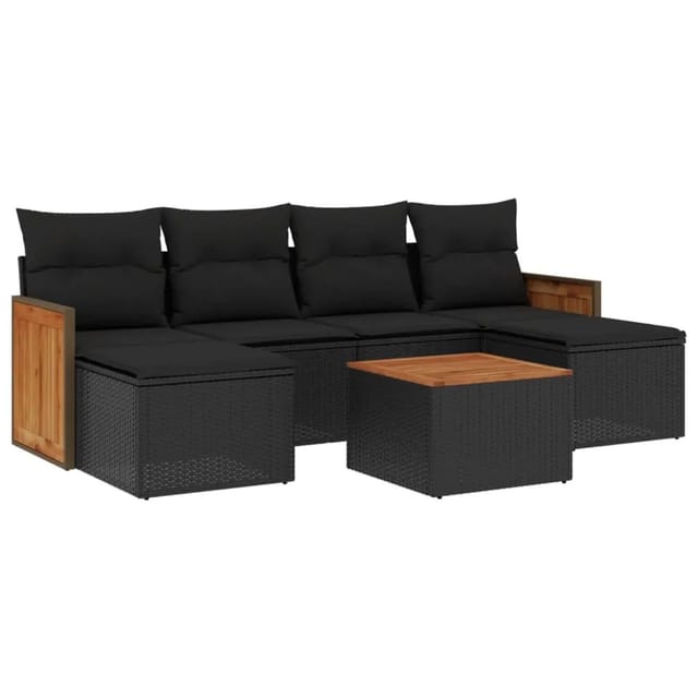 vidaXL 7-tlg Garten-Sofagarnitur mit Kissen Schwarz Poly Rattan Modell 146