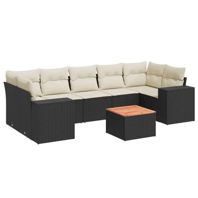 vidaXL 8-tlg Garten-Sofagarnitur mit Kissen Schwarz Poly Rattan Modell 68