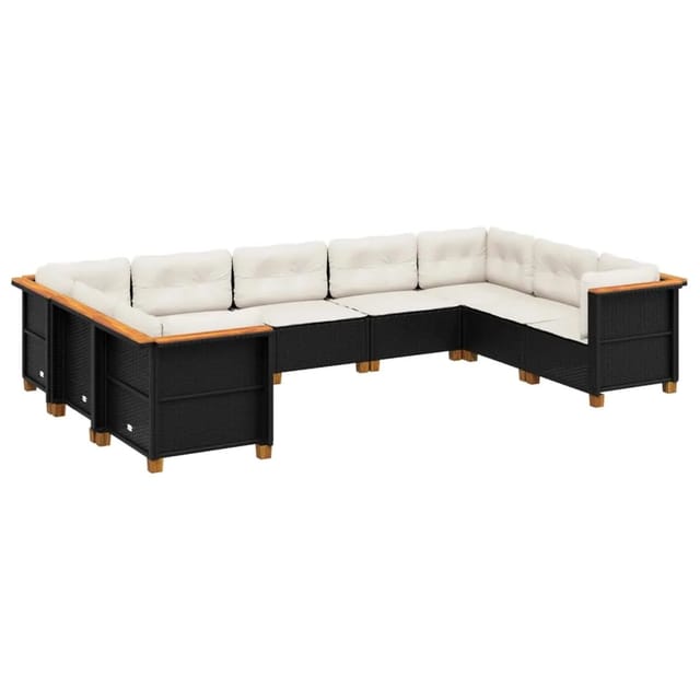 vidaXL 9-tlg Garten-Sofagarnitur mit Kissen Schwarz Poly Rattan Modell 185