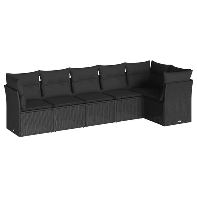 vidaXL 6-tlg Garten-Sofagarnitur mit Kissen Schwarz Poly Rattan Modell 23