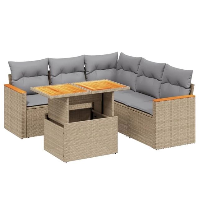 vidaXL 6-tlg Garten-Sofagarnitur mit Kissen Beige Poly Rattan Modell 353