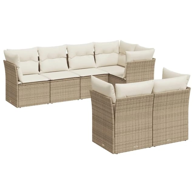 vidaXL 7-tlg Garten-Sofagarnitur mit Kissen Beige Poly Rattan Modell 3