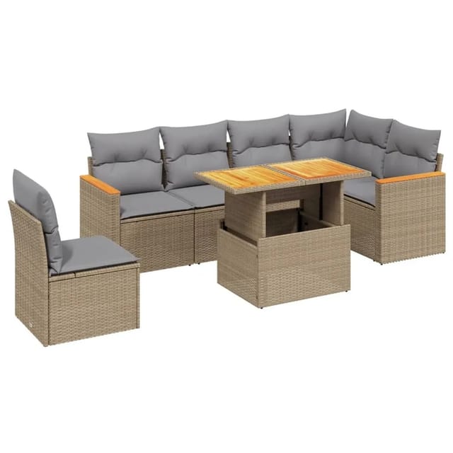vidaXL 7-tlg Garten-Sofagarnitur mit Kissen Beige Poly Rattan Modell 317