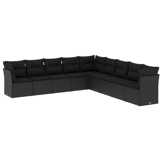 vidaXL 9-tlg Garten-Sofagarnitur mit Kissen Schwarz Poly Rattan Modell 31