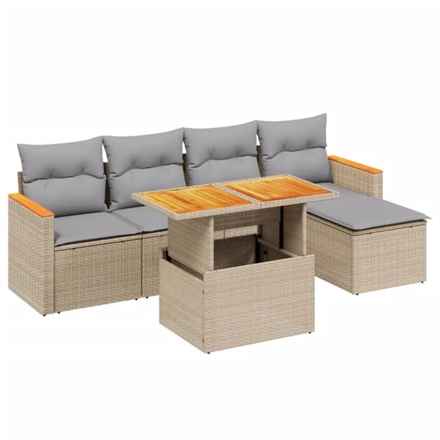 vidaXL 6-tlg Garten-Sofagarnitur mit Kissen Beige Poly Rattan Modell 352