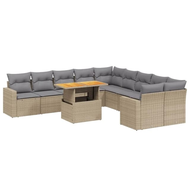 vidaXL 11-tlg Garten-Sofagarnitur mit Kissen Beige Poly Rattan Modell 193