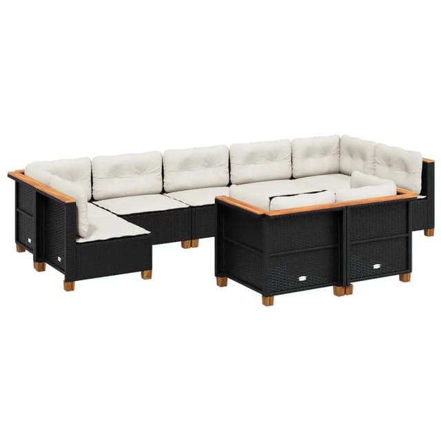 vidaXL 9-tlg Garten-Sofagarnitur mit Kissen Schwarz Poly Rattan Modell 186