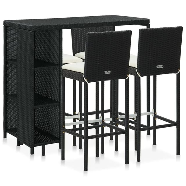 vidaXL 5-tlg Gartenbar-Set mit Kissen Poly Rattan Schwarz Modell 16