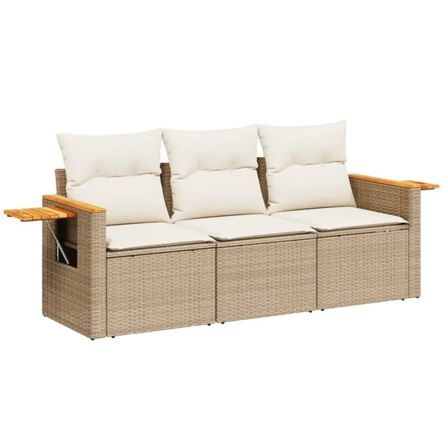vidaXL 3-tlg Garten-Sofagarnitur mit Kissen Beige Poly Rattan Modell 22