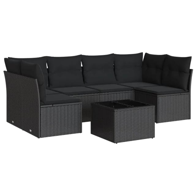 vidaXL 7-tlg Garten-Sofagarnitur mit Kissen Schwarz Poly Rattan Modell 64