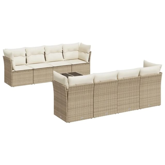vidaXL 9-tlg Garten-Sofagarnitur mit Kissen Beige Poly Rattan Modell 18
