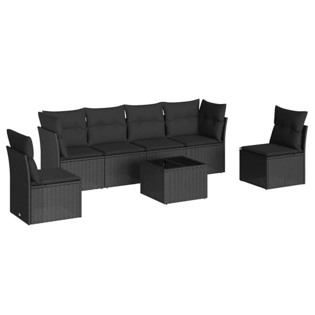 vidaXL 7-tlg Garten-Sofagarnitur mit Kissen Schwarz Poly Rattan Modell 54