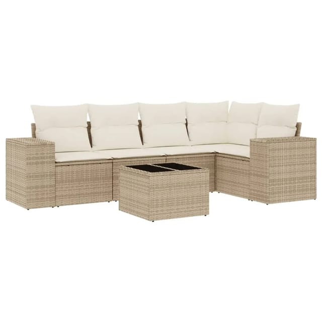 vidaXL 6-tlg Garten-Sofagarnitur mit Kissen Beige Poly Rattan Modell 309