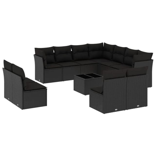 vidaXL 12-tlg Garten-Sofagarnitur mit Kissen Schwarz Poly Rattan Modell 2