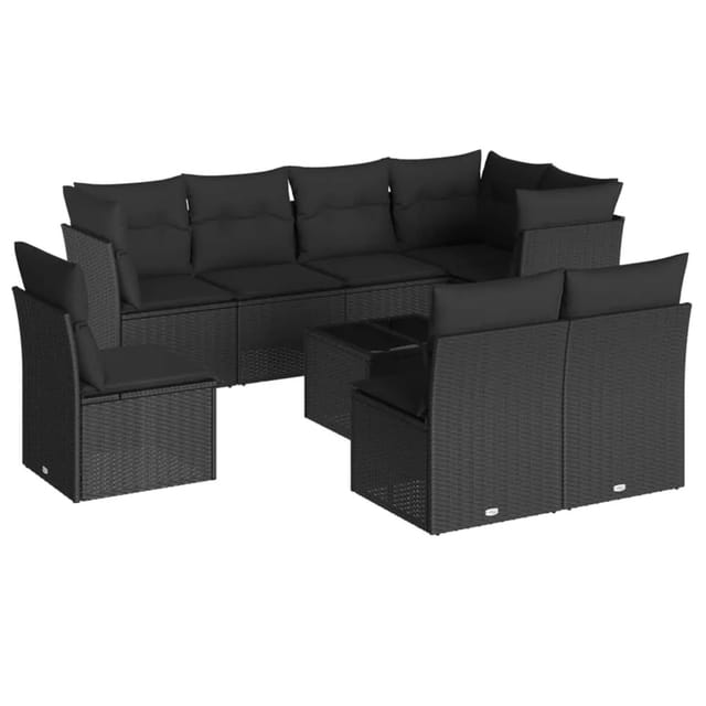 vidaXL 9-tlg Garten-Sofagarnitur mit Kissen Schwarz Poly Rattan Modell 61