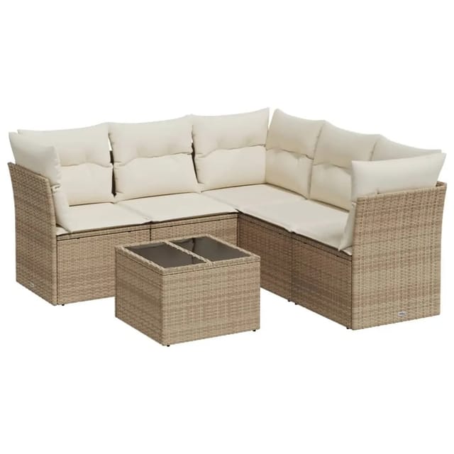 vidaXL 6-tlg Garten-Sofagarnitur mit Kissen Beige Poly Rattan Modell 5