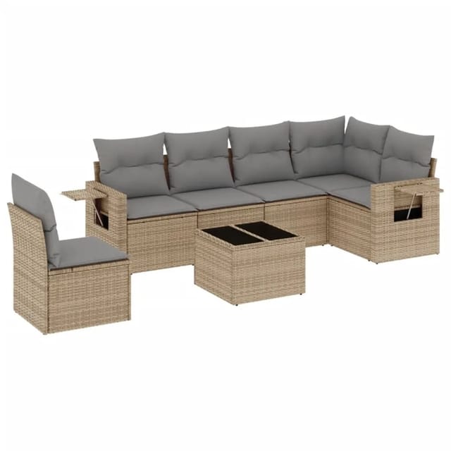 vidaXL 7-tlg Garten-Sofagarnitur mit Kissen Beige Poly Rattan Modell 270