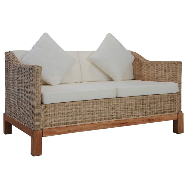 vidaXL 2-Sitzer-Sofa mit Auflagen Natur Rattan