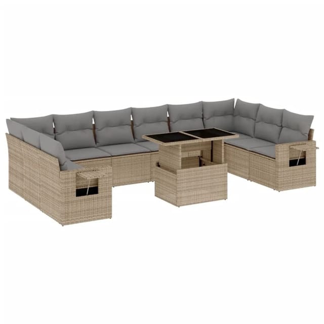 vidaXL 11-tlg Garten-Sofagarnitur mit Kissen Beige Poly Rattan Modell 179