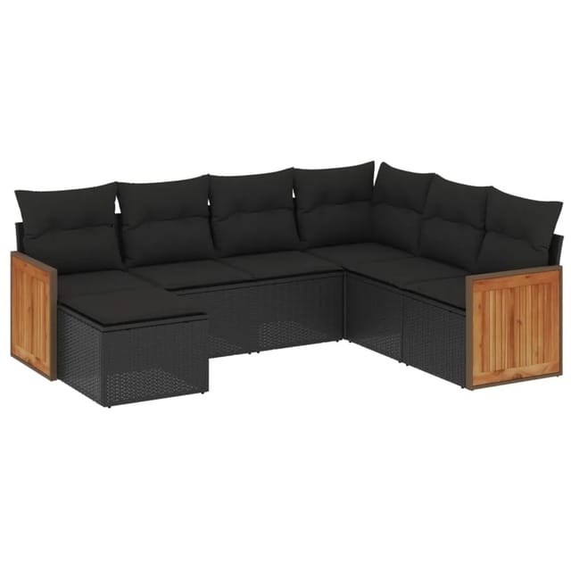 vidaXL 7-tlg Garten-Sofagarnitur mit Kissen Schwarz Poly Rattan Modell 170