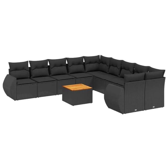 vidaXL 11-tlg Garten-Sofagarnitur mit Kissen Schwarz Poly Rattan Modell 70