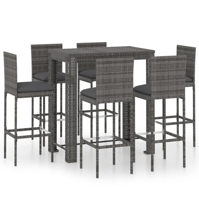 vidaXL 7-tlg Gartenbar-Set mit Kissen Poly Rattan Grau Modell 3