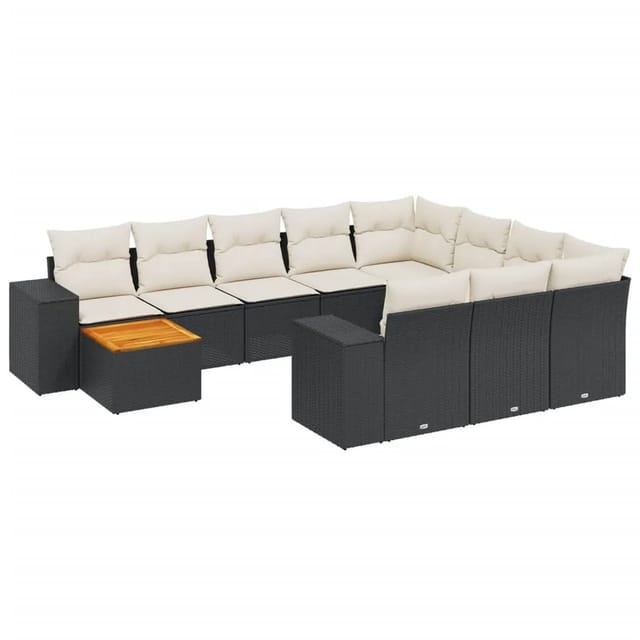 vidaXL 11-tlg Garten-Sofagarnitur mit Kissen Schwarz Poly Rattan Modell 84