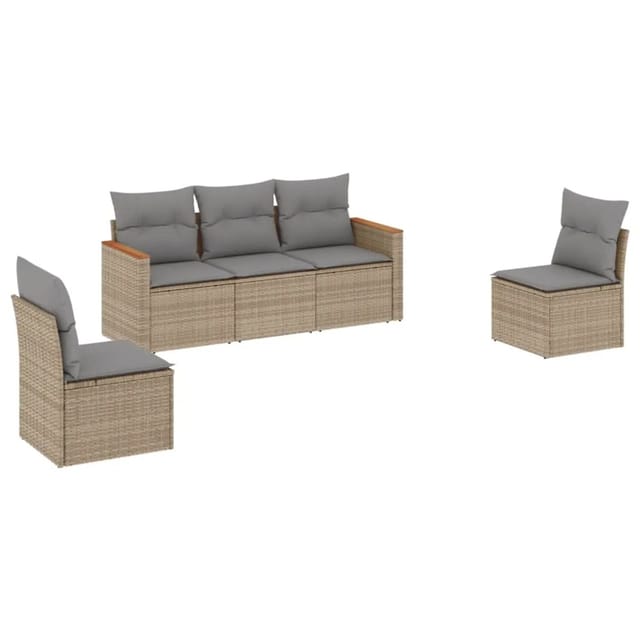 vidaXL 5-tlg Garten-Sofagarnitur mit Kissen Beige Poly Rattan Modell 82