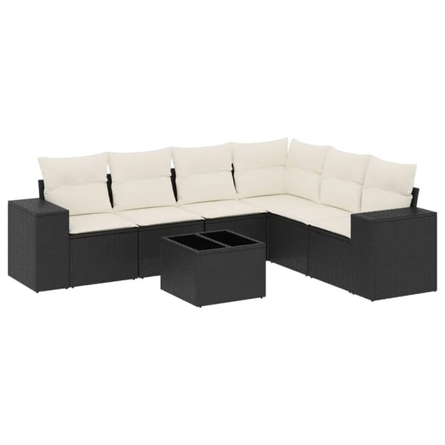 vidaXL 7-tlg Garten-Sofagarnitur mit Kissen Schwarz Poly Rattan Modell 247
