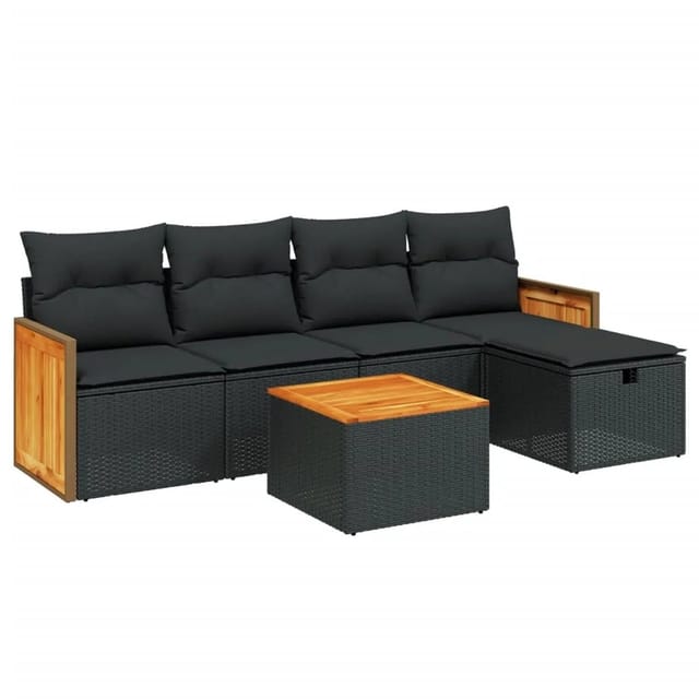 vidaXL 6-tlg Garten-Sofagarnitur mit Kissen Schwarz Poly Rattan Modell 120
