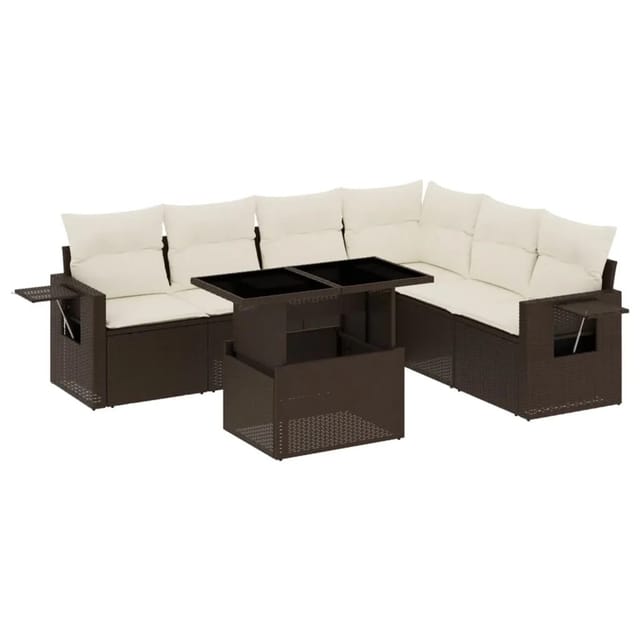 vidaXL 7-tlg Garten-Sofagarnitur mit Kissen Braun Poly Rattan Modell 7