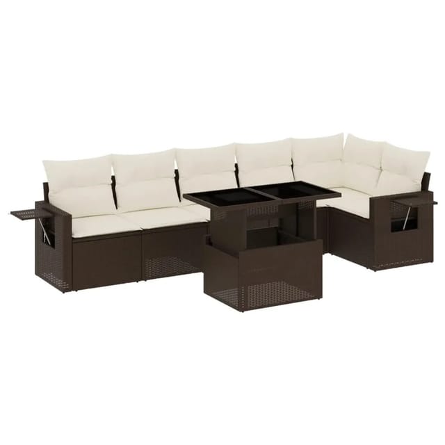 vidaXL 7-tlg Garten-Sofagarnitur mit Kissen Braun Poly Rattan Modell 14