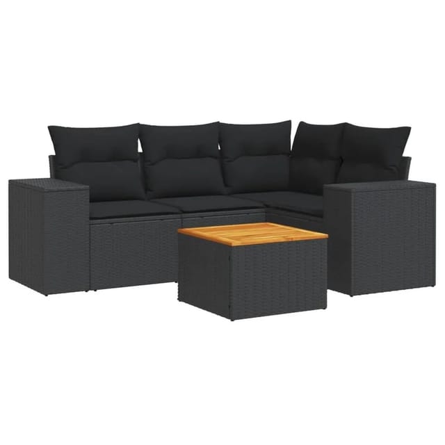 vidaXL 5-tlg Garten-Sofagarnitur mit Kissen Schwarz Poly Rattan Modell 133