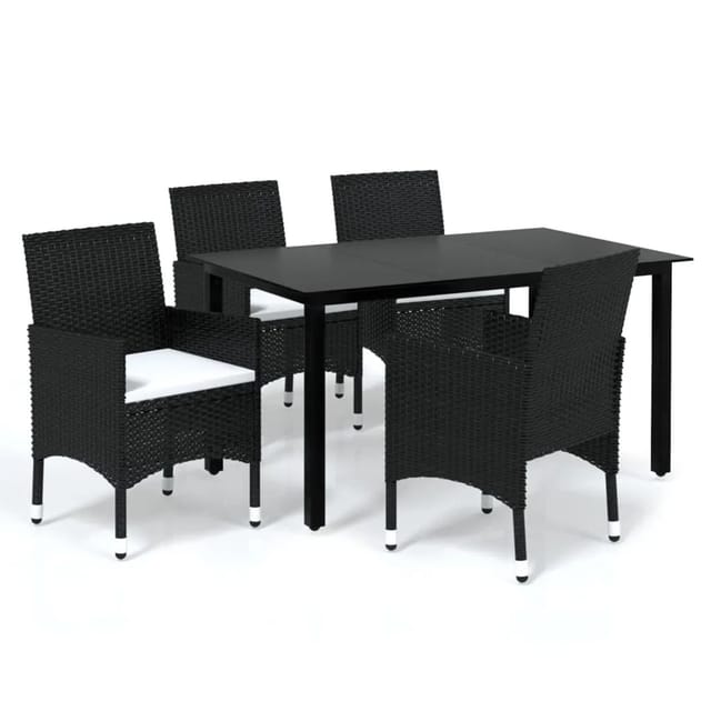 vidaXL 5-tlg Garten-Essgruppe mit Kissen Poly Rattan Schwarz Modell 9