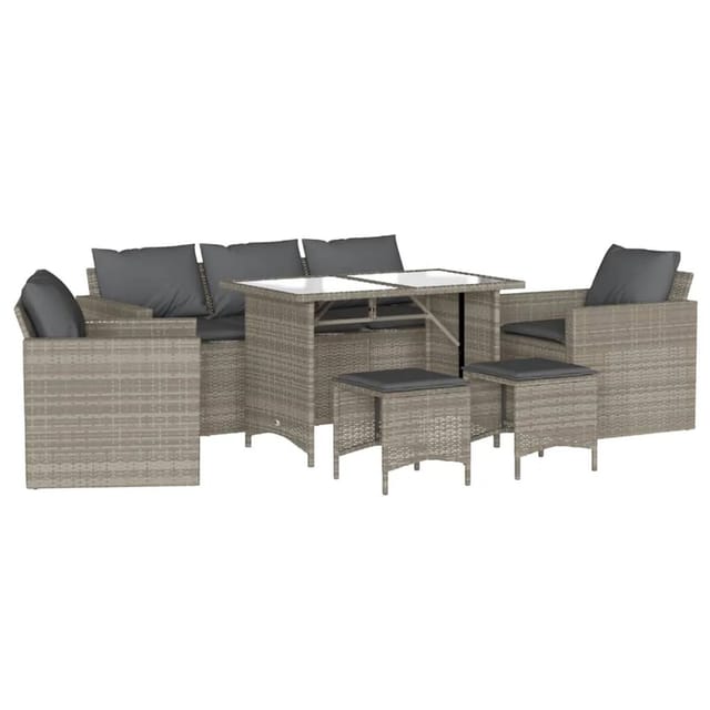 vidaXL 6-tlg Garten-Sofagarnitur mit Kissen Hellgrau Poly Rattan Modell 1