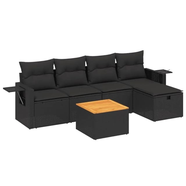 vidaXL 6-tlg Garten-Sofagarnitur mit Kissen Schwarz Poly Rattan Modell 117