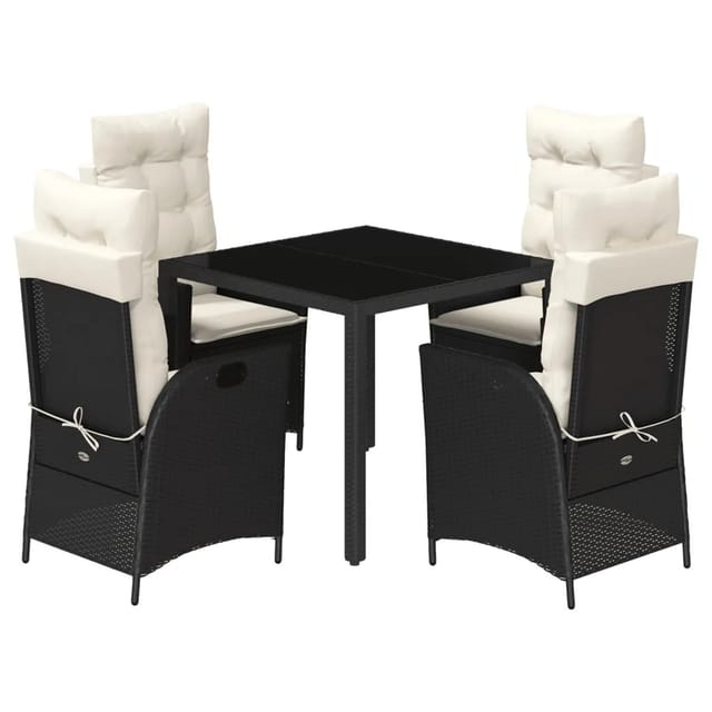 vidaXL 5-tlg Garten-Essgruppe mit Kissen Schwarz Poly Rattan Modell 188