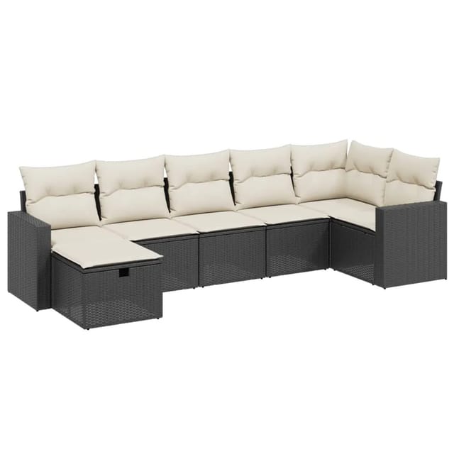 vidaXL 7-tlg Garten-Sofagarnitur mit Kissen Schwarz Poly Rattan Modell 157