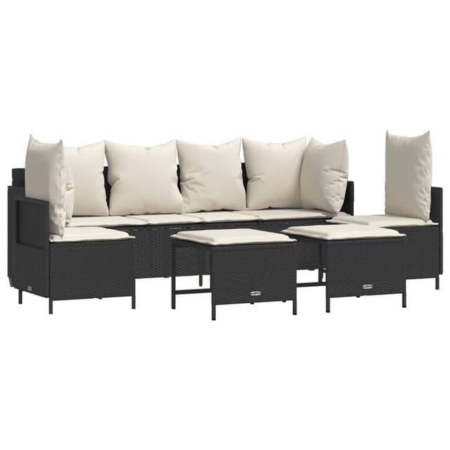 vidaXL 5-tlg Garten-Sofagarnitur mit Kissen Schwarz Poly Rattan Modell 156